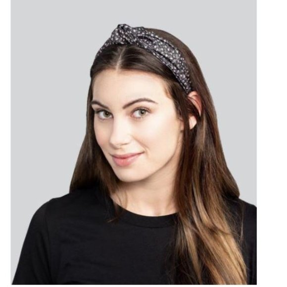 TwelveNYC Black Floral Top Knot Hard Headband - Picture 2 of 2
